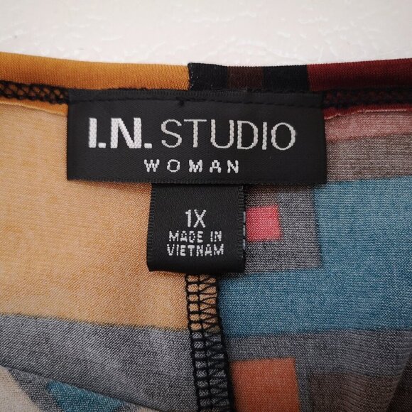 I.N. Studio Ladies Size 1X Cowl Neck Multi Colored Blouse - Picture 3 of 9